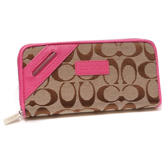 Coach Zip In Signature Large Pink Wallets DUI | Women - Click Image to Close